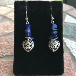 Blue lapis heart boho steel post earrings